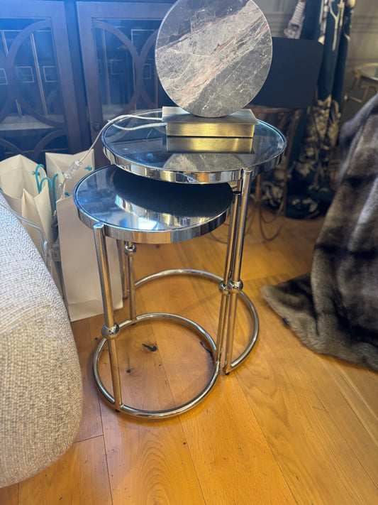 Mirrored Top Chrome Nesting Tables S/2