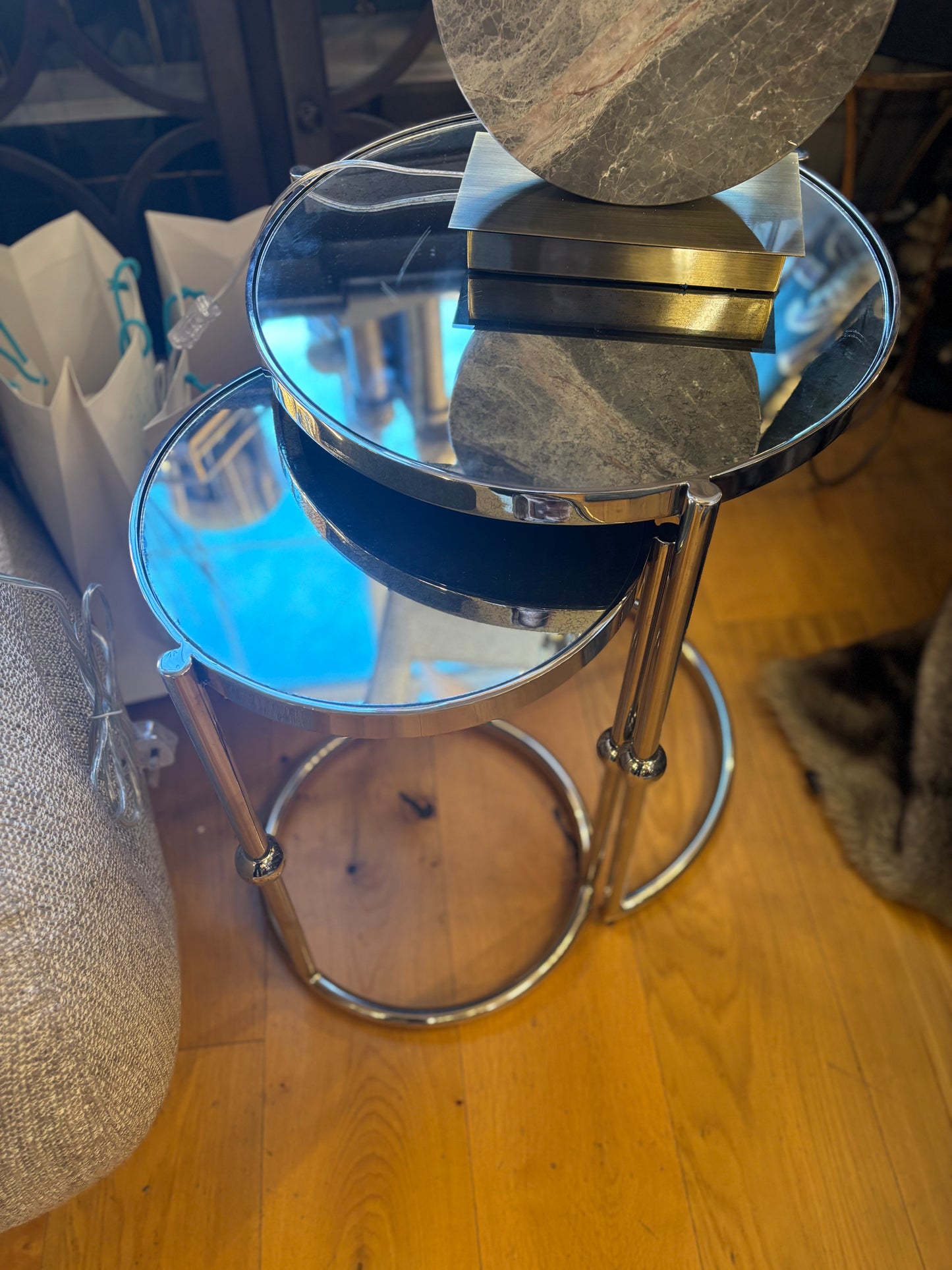 Mirrored Top Chrome Nesting Tables S/2